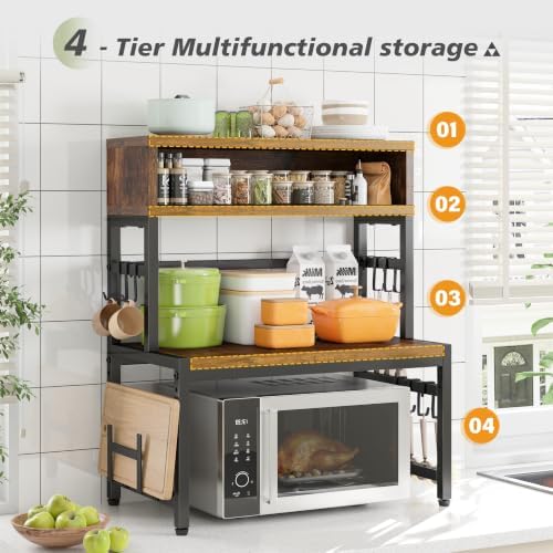 EnHomee 4-Tier Microwave Stand for Countertop Storage, Brown - Image 3