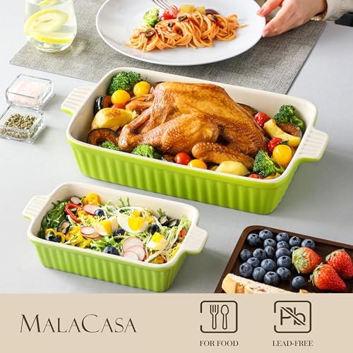MALACASA Ceramic Baking Dishes Set of 4, Deep Casserole Dish, Green - Image 3