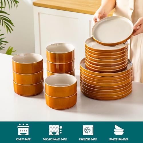 vancasso ONION Ceramic Plates and Bowls Sets, 24 Pieces Grey Dinnerware Sets for Kitchen, Reactive Glaze Dishes Set for 8, Dishwasher and Microwave Safe - Image 4