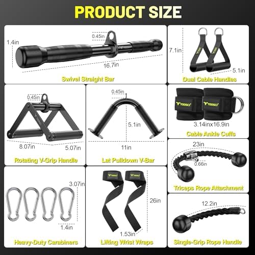 Cable Attachments for Gym, LAT Pulldown & Cable Machine Attachment Set: V-Shaped Bar, Rotating Straight Bar, V Rotation Handle, Nylon Tricep Rope, Ankle Straps & Handles, Home Gym - Image 7