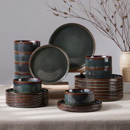 HaWare Dinnerware Sets, Plates and Bowls Set for 8, Reactive Pine Green by HaWare