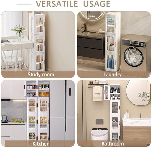 VECELO 4-Tier Narrow Storage Cabinet with Wheels, White - Image 6