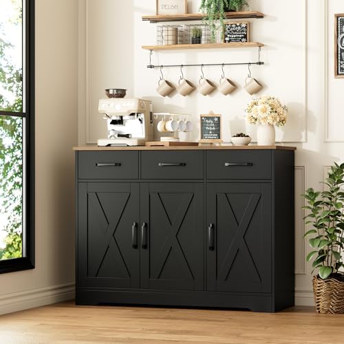HOSTACK Kitchen Buffet Cabinet with Storage, Sideboard Coffee Bar, Black - Image 2