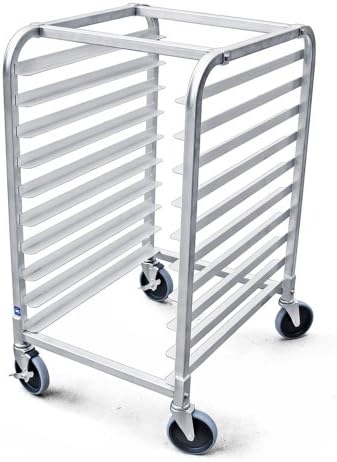 New Star Foodservice 36510 Commercial-Grade Aluminum 10-Tier Sheet Pan/Bun Pan Rack, 26" L x 20" W x 38" H with Brake Wheels Silver - Image 2