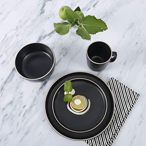 Gibson Home Zuma 16 Piece Round Kitchen Dinnerware Set, Dishes, Plates, Bowls, Mugs, Service for 4, Matte Stoneware, Black - Image 4