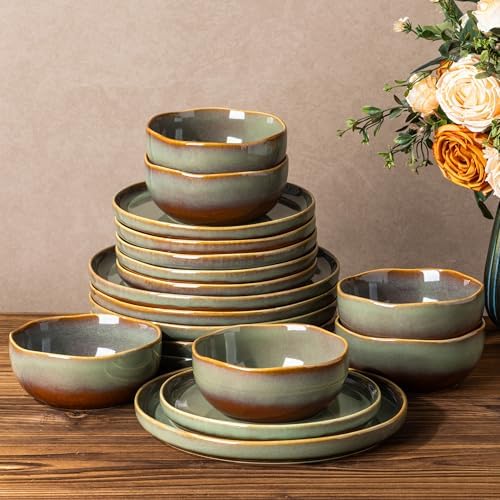 TheTerra Ceramic Dinnerware Set for 6, 18-Piece Plates and Bowls Set by TheTerra