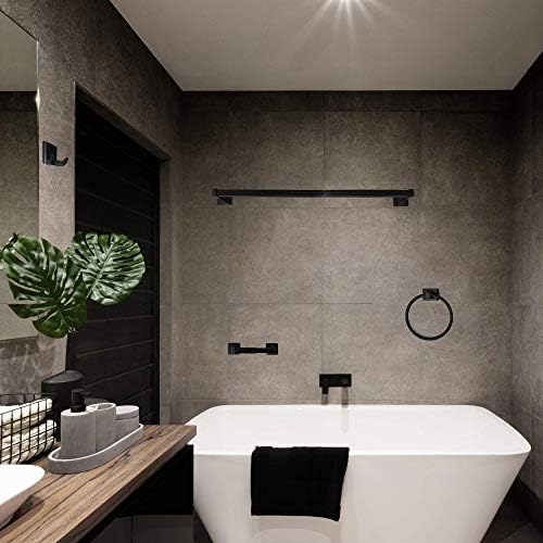 SENTO Cellar Classic Bathroom Accessories Set, Heavy Duty Metal Bath Hardware Set Wall Mounted, Includes Robe Hook, Standard Toilet Paper Holder, Towel Ring, 24” Towel Bar (4-Piece, Matte Black) - Image 4