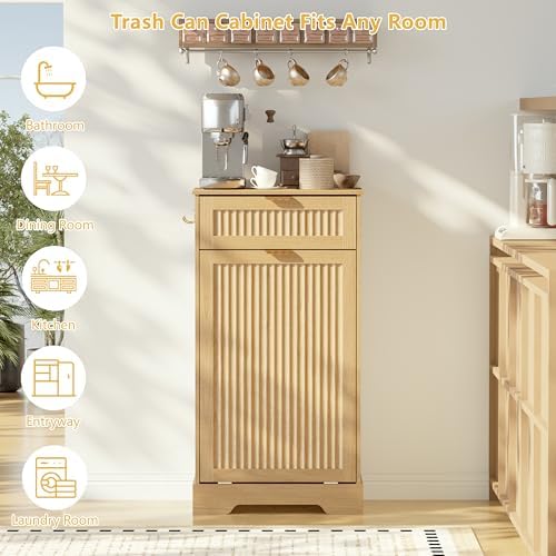 Single 13 Gallon Tilt Out Trash Can Cabinet,Garbage Cabinet with Drawer - Image 3