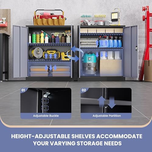 Metal Storage Cabinet,Locking File Cabinet with Doors and Adjustbale Shelves,Tool Steel Cabinets for Garage,Home Office,School,Gym(Grey & Black) - Image 4