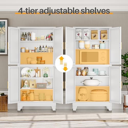 75" Tall Kitchen Pantry Cabinet, White Metal Pantry Storage - Image 5