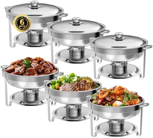 IMACONE Round Chafing Dish Buffet, 6 Pack, 5QT Chafing Dishes for Buffet by IMACONE