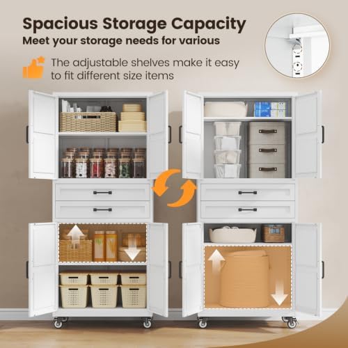 Yizosh 73" White Metal Garage Storage Cabinet with 2 Drawers - Image 5