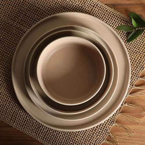Gibson Elite Tatum Premium Porcelain Matte Reactive Glaze 16-Piece (Service for 4) Plates and Bolws Stackable Dishes Ceramic Dinnerware - Blush Pink/Taupe - Image 4