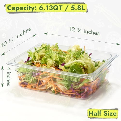 CURTA 4-Pack 1/2 Size 4" Deep NSF Polycarbonate Food Pans with Handled Lids & Drain Trays | Dishwasher & Freezer Safe Clear Container for Prep Tables, Buffet, Salad Bar, Commercial & Home Kitchen - Image 2