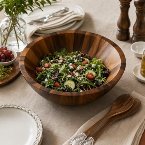 Arthur Court Large Acacia Wood Salad Serving Bowl - Modern Centerpiece for Fruits or Salads - 11 Inch Diameter 4 Inch Tall - Image 7