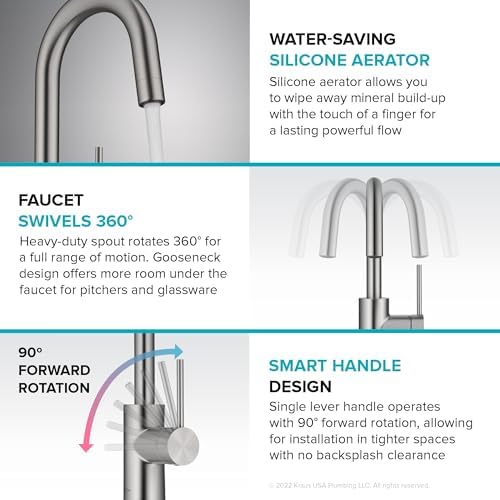 KRAUS Oletto Single Handle Kitchen Bar Faucet with QuickDock Top Mount Assembly in Brushed Brass, KPF-2600BB - Image 3