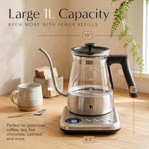 WILLOW Glass Gooseneck Electric Kettle, 5 Temperature Control Presets & Keep Warm, Pour Over Kettle for Coffee & Tea, 1L 1200W Hot Water Boiler, Non-Toxic BPA-Free Electric Tea Kettle, LED Display - Image 2