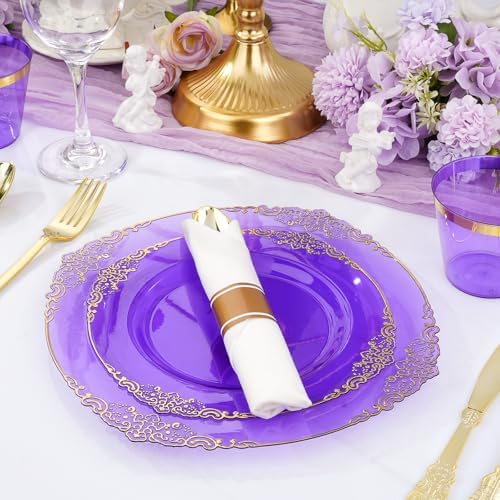 Bestluck 350PCS Purple Disposable Dinnerware for 50 Guests - Image 5