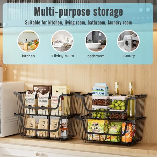 GAOKASE 6 Pcs Stackable Wire Baskets for Pantry Organizers and Storage, - Image 5