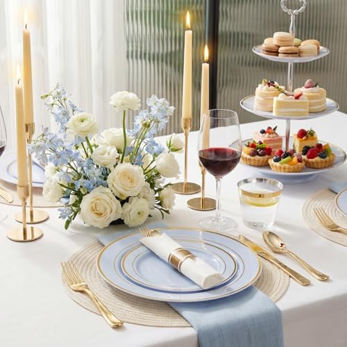 WDF Partyware 175PCS Blue Plates Disposable - Baby Blue Plastic Plates - 25Guests Plastic Dinnerware with Rolled Napkins for Wedding/Birthday/Baby Shower - Image 2