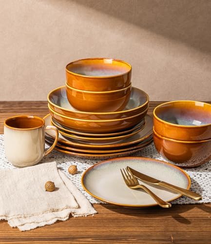 LeRatio Ceramic Dinnerware Sets for 6,18Pcs Porcelain Plates and Bowls Set - Image 6