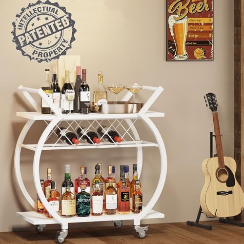 LVB White Bar Cart, Modern Rolling Serving Wine Cart with Storage for Home - Image 3