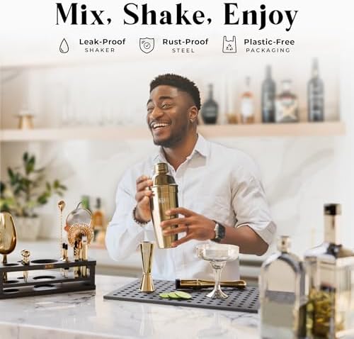 BARE BARREL® Mixology Bartender Kit Bar Set | 16-Piece Cocktail Shaker Set | Martini Barware Mixing Tools for Home Bartending | Incl. 35 Recipe Cards | Gift Set (24oz Cobbler Shaker, Gold/Black) - Image 3