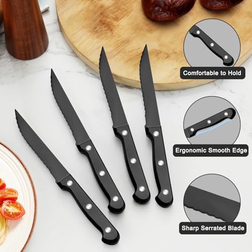 Pleafind 24Pcs Black Silverware Sets for 4 - Dishwasher Safe, Flatware Set with Steak Knives, Stainless Steel Cutlery Set, Include Forks Spoons and Knives Set, Utensil Sets for Home Restaurant - Image 5