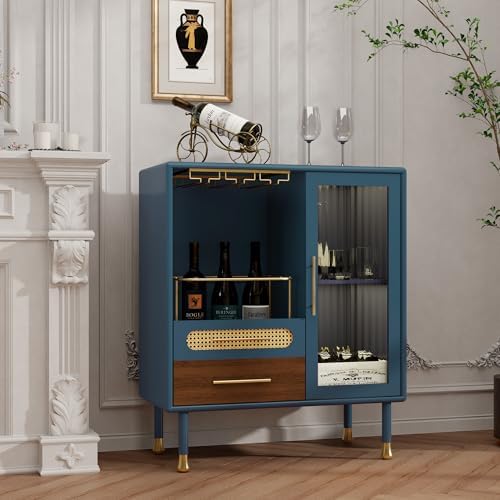 ARTPOWER Modern Coffee Bar Cabinet with Pull-Out Wine Storage, Blue - Image 6