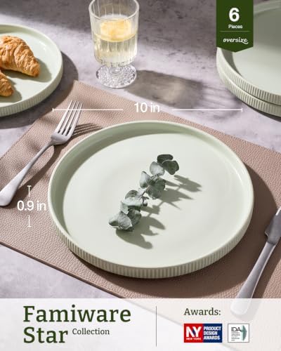 famiware Star 10/8 inches Dinner Plates Set for 6, Light Green - Image 3