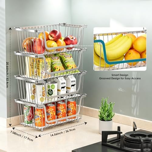 4 Pcs Stackable Wire Baskets for Pantry Organizers and Storage,silver - Image 5