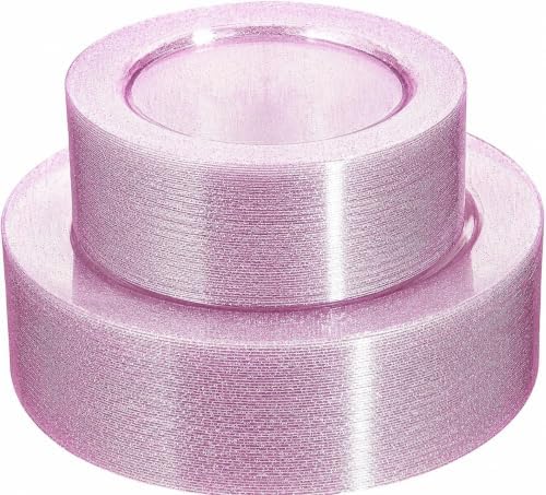 WDF 120pcs Pink Plastic Plates Disposable - Clear Pink Glitter Plates including 60PCS Dinner Plates 10.25inch and 60PCS Salad Plates 7.5inch for Wedding/Baby Shower/Spring/Birthday by WDF
