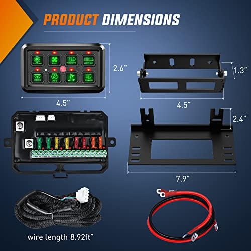 Nilight 8 Gang Switch Panel System Circuit Control Relay System Fuse Wiring Harness Automatic Dimmable ON Off LED Switch Pod for 12V Cars Trucks Campers SUV, 2 Years Warranty - Image 4