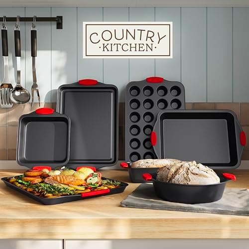 Country Kitchen Nonstick Stackable Bakeware Set - Heavy Duty, Durable, Easy Release Baking Set, Red, 10 Pcs - Image 3