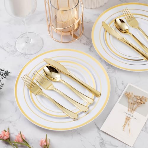 BESTVIP 600 Pcs Gold Plastic Dinnerware Set for 100 Guests - Image 2