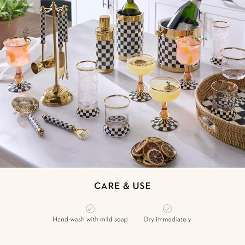 MACKENZIE-CHILDS 3260 Bar-Tool Set, Black-and-White Courtly Check Gold - Image 5