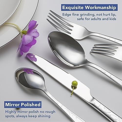 40 Piece Silverware Set Service for 8, EIUBUIE Premium Stainless Steel Cutlery Set, Mirror Polished Flatware Sets with Pattern Handle, Modern Kitchen Eating Utensils Sets Include Spoons Forks Knives - Image 5