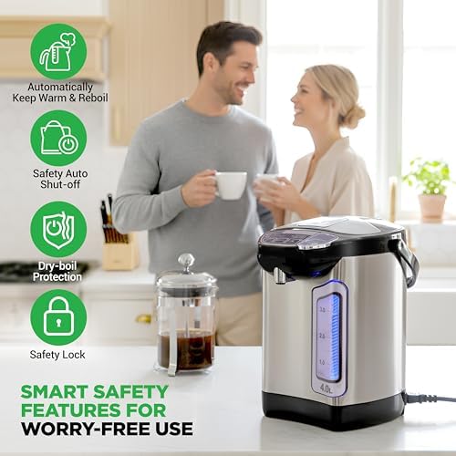 NutriChef Electric Water Boiler and Warmer - 4L/4.2Qt Stainless Steel Electric Hot Water Dispenser w/Rotating Base, Auto Shut Off, Safety Lock, Instant Heating for Coffee & Tea (NCHUB24) - Image 5