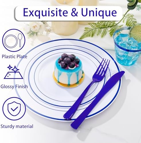 WELLIFE 350 Pieces Blue Plastic Plates - Disposable Silverware and Cups, Include: 50 Dinner Plates 10.25”, 50 Dessert Plates 7.5”, 50 Blue Cups 9 OZ, 50 Plastic Cutlery - Image 5