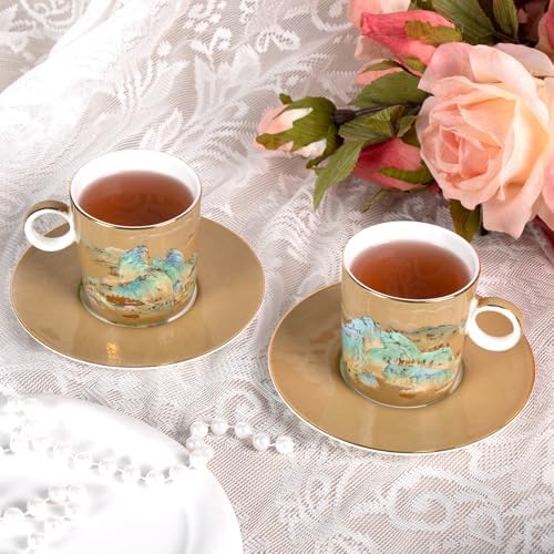 KAMMAK Tea Cups and Saucers Set of 2, Porcelain Coffee Cups, JBE008 - Image 5