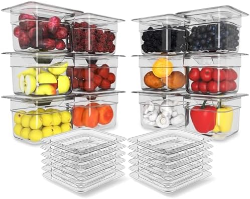 12-Pack NSF Polycarbonate Food Pans with Lids,1/6 Size,4"Deep,Clear by HNEDSEN