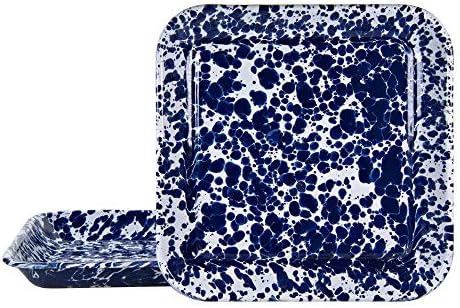 Golden Rabbit Enamelware Square Plates, 10.5 inch, Cobalt Swirl, Set of 2 by GoldenRabbitEnamelware