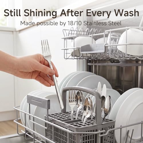 KINGSTONE 65 Piece Silverware Set with Serving utensils, Flatware Set for 12, 18/10 Stainless Steel Cutlery Set Mirror Polished Modern Design Dishwasher Safe - Image 5