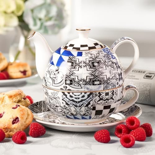 KAMMAK Tea for One Set, Ceramic Teapot, Bone China Tea Set, Cup and Saucer - Image 4