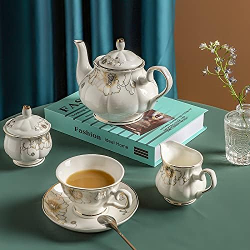 CHENP.HMC Tea Set 22-Piece Porcelain Ceramic Coffee(Chrysanthemum) - Image 5