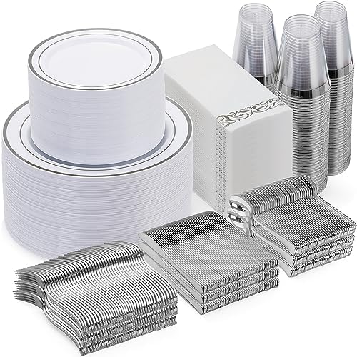 Goodluck 700 Pcs Silver Dinnerware Set for 100 Guests, Disposable Plate Set by GoodLuck