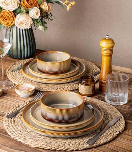 TheTerra Ceramic Dinnerware Set for 6, 18-Piece Plates and Bowls Set - Image 6