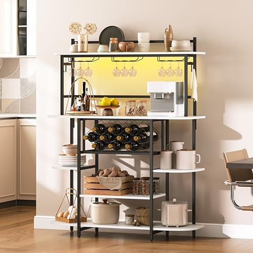 Wine Rack Table with RGB LED Lights, Home Bar Cabinet for Liquor and Glasses, Bar Stand for Living Room, Wood Wine Bar Table with Storage Shelves, Freestanding Bar for Apartment, 47.2" Rustic - Image 6