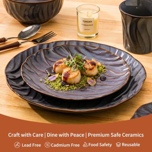 Ceramic Dinnerware Sets for 6, 24pcs Plates and Bowls Sets, Reactive Glaze Ceramic Dish Set, Scratch Resistant, Microwave & Dishwasher Safe, Highly Chip and Crack Resistant Dishware sets, Smoky Violet - Image 2