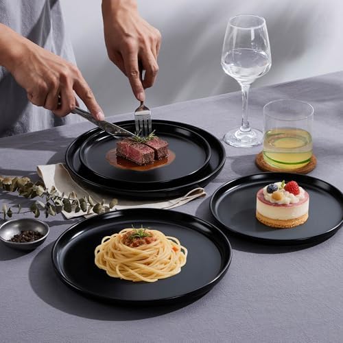 LIANYU Porcelain Dinnerware Sets, 12 Piece Dishes Set for 4, Black Onyx - Image 3